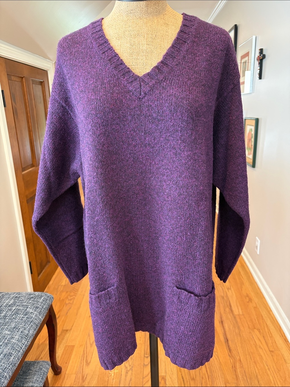 Purple V-Neck Women's Sweater Tunic